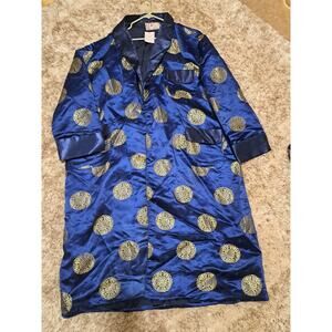 VINTAGE SOLZ SQUIRREL NAVY BLUE gold pattern BROCADE LINED SIZE 56 KIMONO
